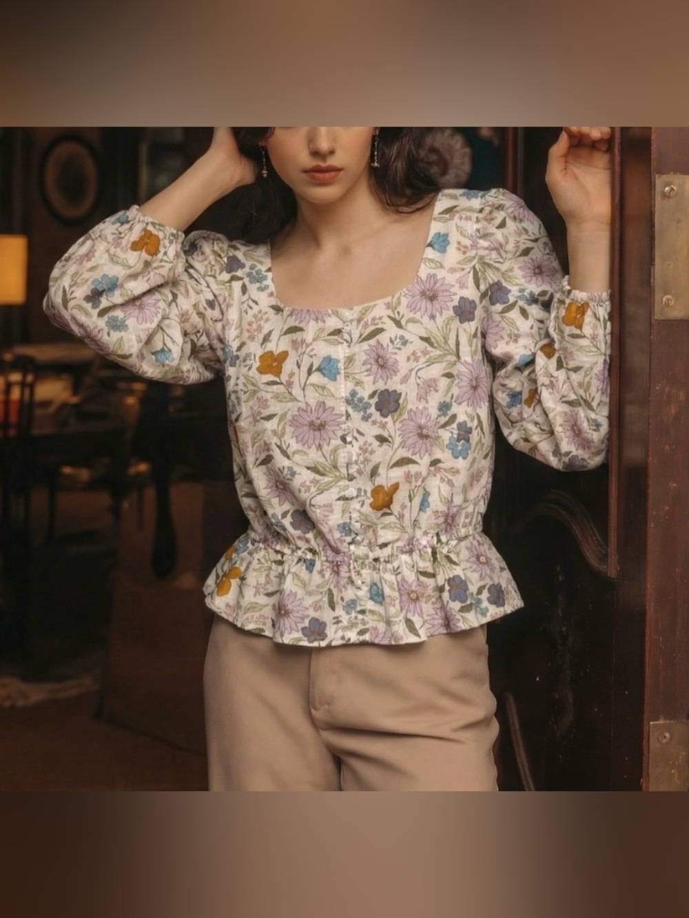 NWOT A.N.A A New Approach Floral Button Down Peplum Blouse Large